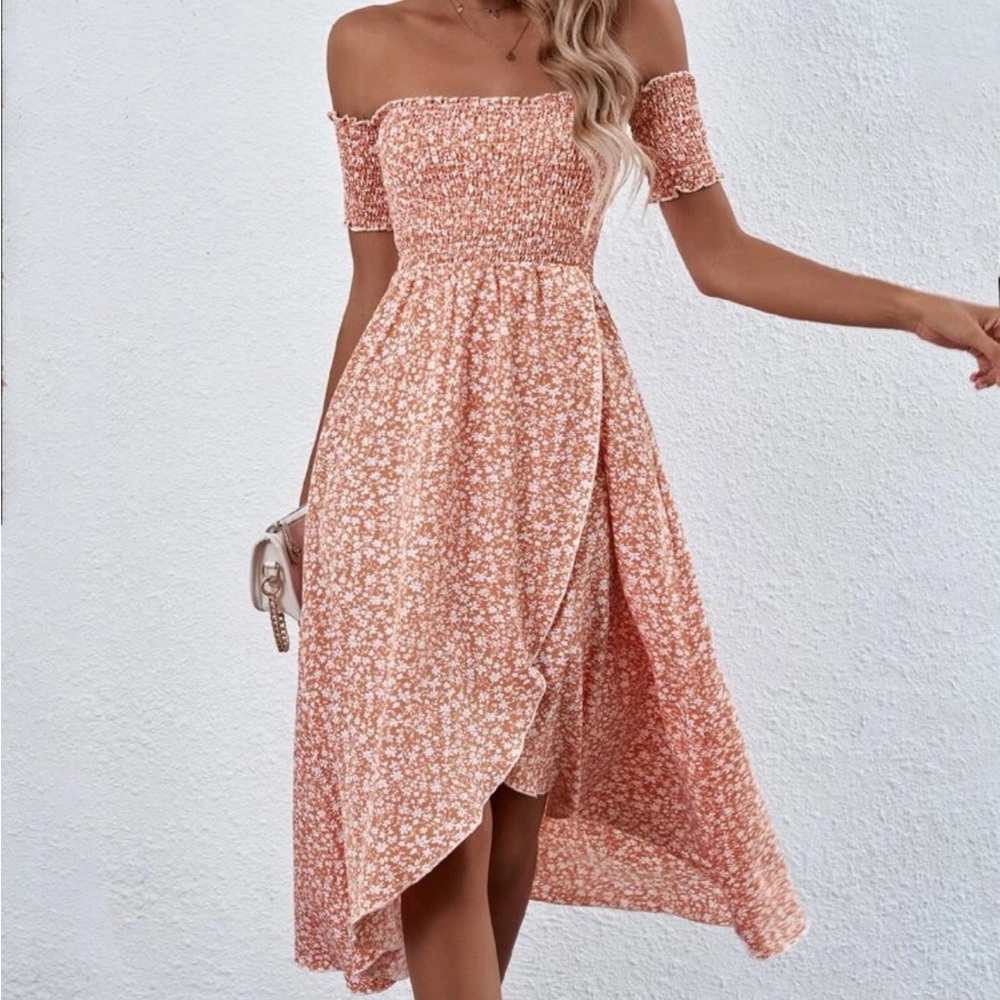 SHEIN- Off the shoulder- Light Pink/Coral Dress- Size Medium
